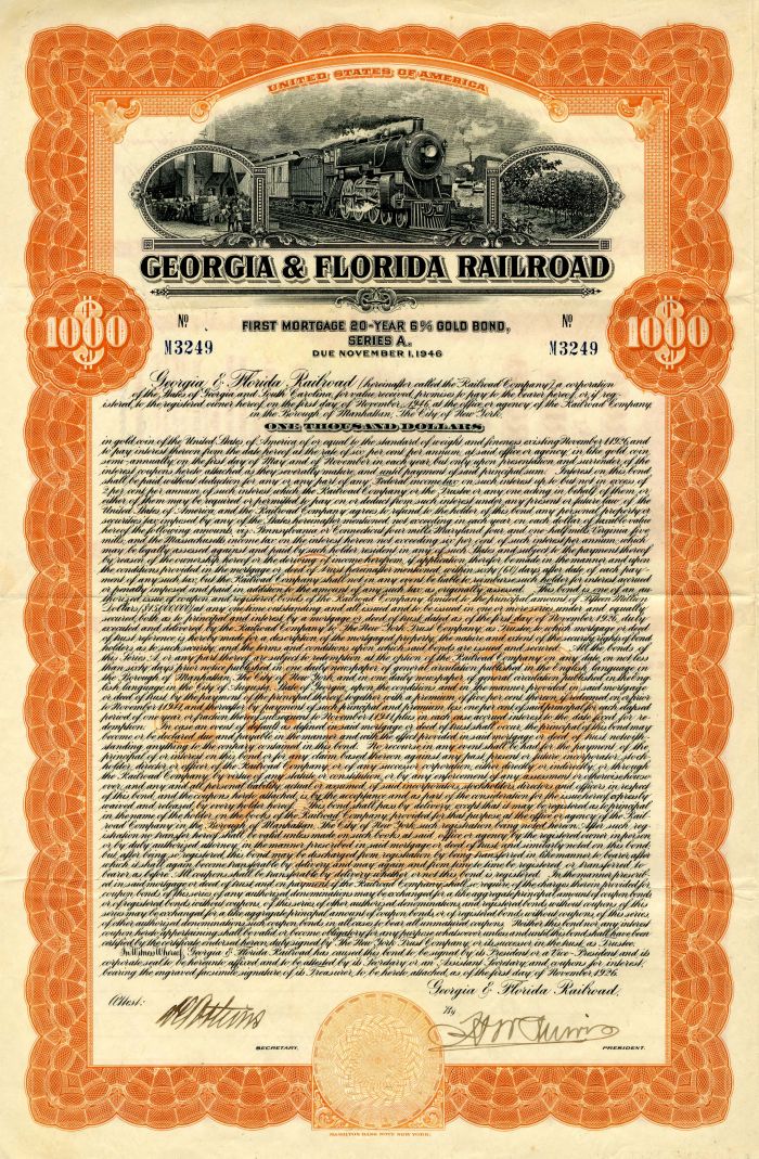 Georgia and Florida Railroad - $1,000