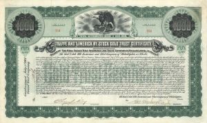 Trappe and Limerick Railway - $1,000 Stock Gold Trust Certificate