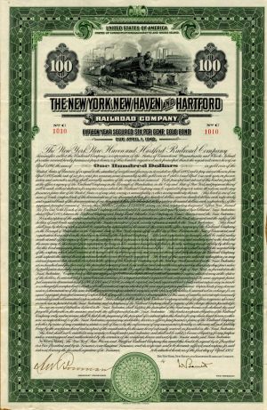 New York, New Haven and Hartford Railroad Co. - 1925 dated $100 Railway Bond