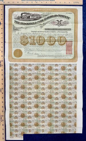 Last One! - Ridgefield Park Railroad Co. - 1872 dated $1,000 New Jersey Railway Gold Bond - Fantastic Design