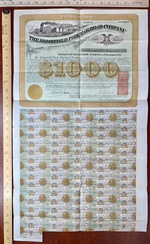 Ridgefield Park Railroad Co. - 1872 dated $1,000 New Jersey Railway Gold Bond - Fantastic Design