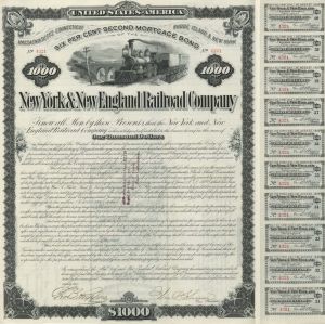 New York and New England Railroad Co. - $1,000 1882 dated Bond