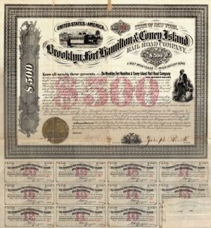 Brooklyn, Fort Hamilton and Coney Island Rail Road Co. - $500 Bond