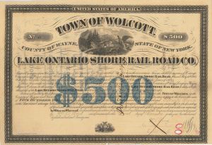 Lake Ontario Shore Rail Road Co. - $500 or $100 Railway Bond - Please Specify Denomination Needed