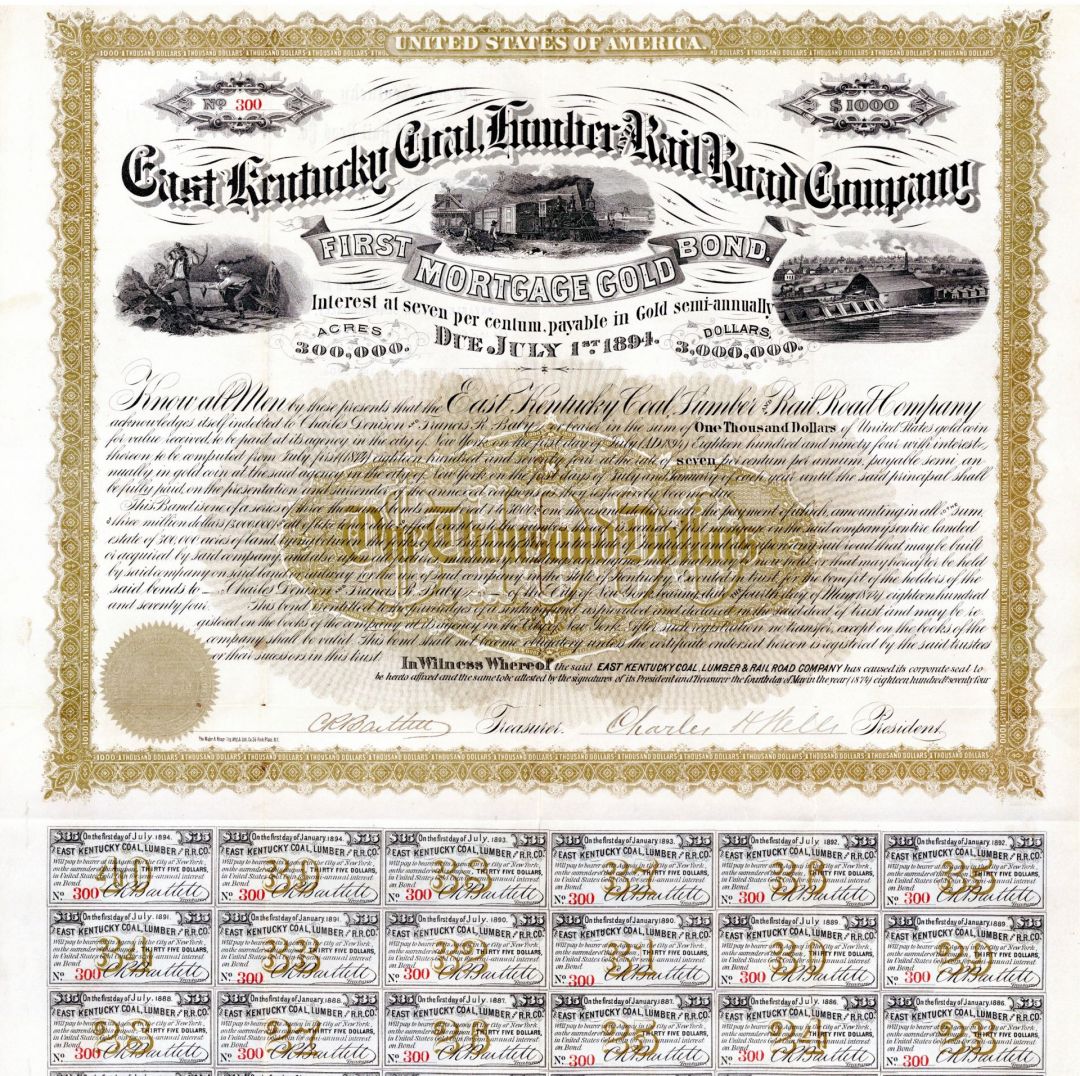 East Kentucky Coal, Lumber and Rail Road Co. - $1,000 Bond