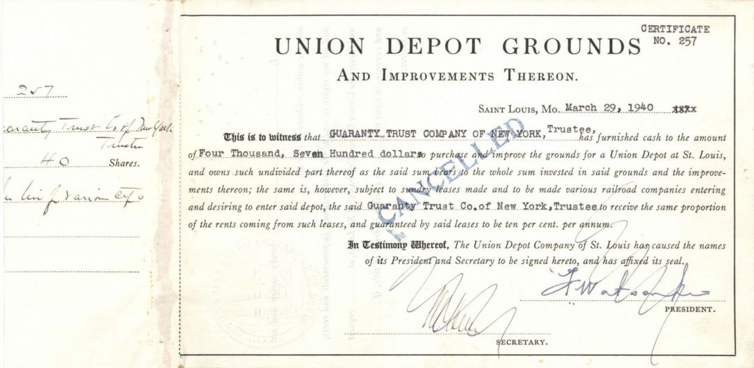 Union Depot Grounds -  Various Denominations Bond