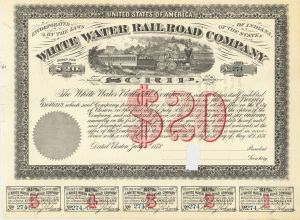 White Water Railroad Company - Unissued 1878 dated $20 Railway Bond Scrip