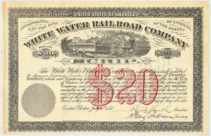 White Water Railroad Company - 1879 dated $20 Railway Bond Scrip - Extremely Rare as Fully Issued