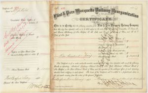 Flint and Pere Marquette Railway Reorganization 1880 dated - Certificte #1  $195,000 Bond
