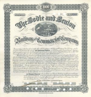 Bodie and Benton Railway and Commercial Co. - 1886 dated $1,000 California Railroad Bond