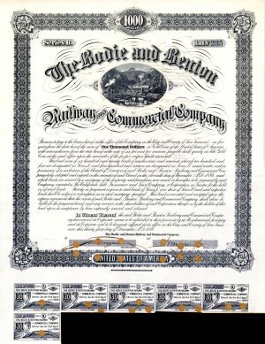Bodie and Benton Railway and Commercial Co. - 1886 dated $1,000 California Railroad Bond