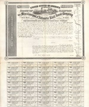 Mississippi and Atlantic Rail Road Co. -  1854 dated $1,000 Bond