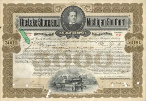 Lake Shore and Michigan Southern Railway Co. Issued to J.P. Morgan and Co. - 1937 dated $5,000 Railroad Gold Bond