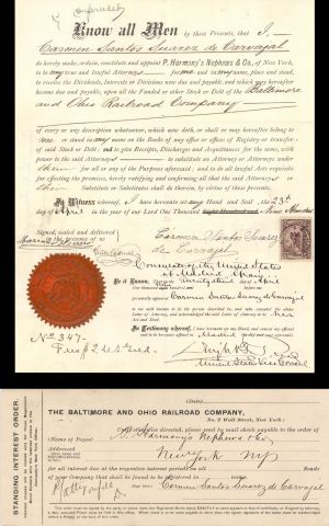 Baltimore and Ohio Railroad Co. Interest Order and Appointment Sheet - 1900 dated Pair with Revenue Stamp