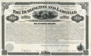 Burlington and Lamoille Railroad Co. Certificate number 1 - 1878 dated Railroad Bond