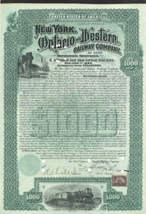 New York, Ontario and Western Railway Co. - 1892 dated $1,000 Bond