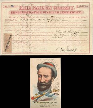 Erie Railway Co. - 1869 dated $455 Stock Dividend Certificate