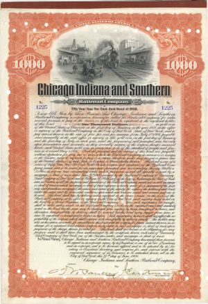 Chicago Indiana and Southern Railroad Co. - 1906 dated $1,000 Bond