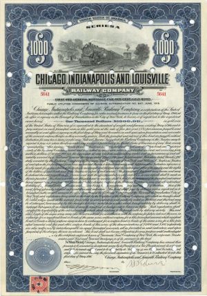 Chicago Indianapolis and Louisville Railway Co. - 1916 dated $1,000 Bond