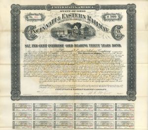 Cincinnati and Eastern Railway Co. - 1881 dated $500 Bond