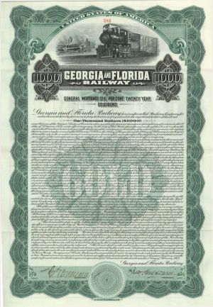 Georgia and Florida Railway - 1912 dated $1,000 Bond