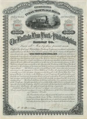 Buffalo, New York and Philadelphia Railway Co. - 1881 dated $1,000 Bond