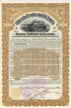 Chicago, Peoria and St. Louis Railway Company of Illinois - 1900 dated $1,000 Bond