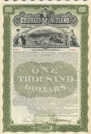 Colorado Midland Railway Co. - 1897 dated $1,000 Bond