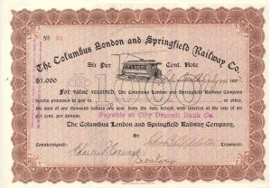 Columbus London and Springfield Railway Co. - 1903 dated $1,000 Bond