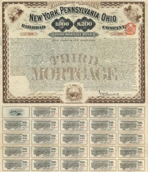 New York, Pennsylvania and Ohio Railroad Co. - 1880 dated $1,000 Bond
