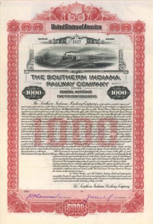 Southern Indiana Railway Co. - 1906 dated $1,000 Bond