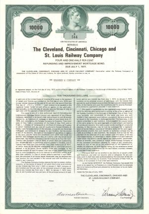 Cleveland, Cincinnati, Chicago and St. Louis Railway Co. - 1927 dated $10,000 Bond