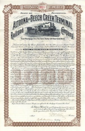 Altoona and Beech Creek Terminal Railroad Co. - 1901 dated Stock Certificate