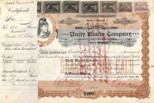 Unity Realty Co. - 1900's dated Stock Certificate