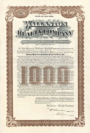 Wallaston Realty Co. - $1,000 1905 dated Bond