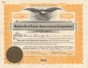 Sphinx Real Estate Improvement Corp. - 1924 dated Stock Certificate