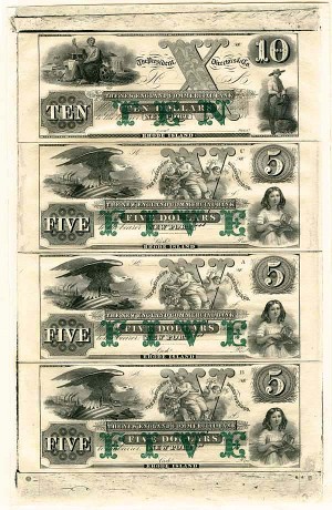 The New England Commercial Bank Uncut Obsolete Sheet - Broken Bank Notes - SOLD