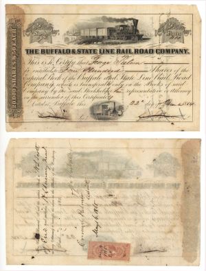 Buffalo and State Line Railroad Co. - 1854-1863 dated with revenue stamps Stock Certificate