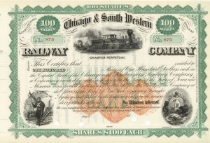 Chicago and South Western Railway Co. wih Imprinted Revenue - Unissued Stock Certificate