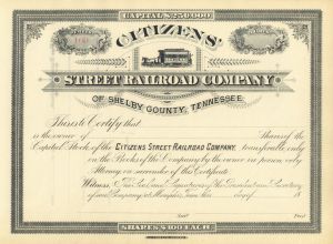 Citizens Street Railroad Co. - circa 1880's Unissued Railway Stock Certificate