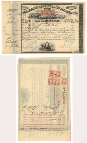 Cleveland, Painesville and Ashtabula Rail Road Co. - 1868 dated Railway Stock Certificate with Revenue Stamps