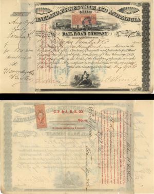 Cleveland, Painesville and Ashtabula Rail Road Co. - 1868 dated Railway Stock Certificate with Revenue Stamps