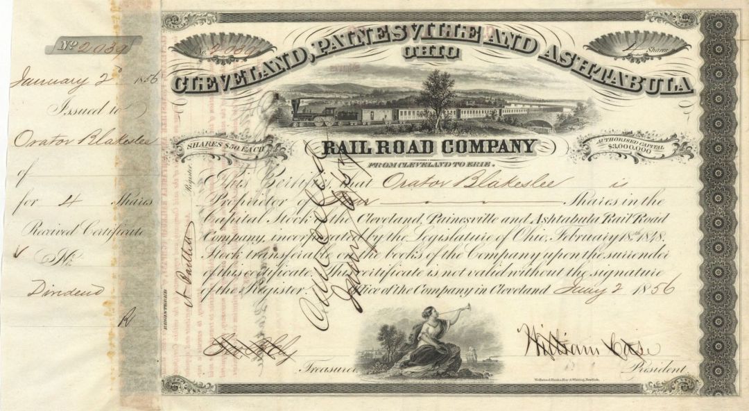 Cleveland, Painesville and Ashtabula Rail Road Co. - Railway Stock Certificate