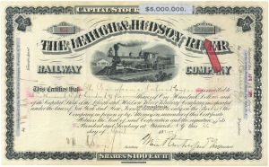 Lehigh and Hudson River Railway Co. - 1921 dated High Denominations Railroad Stock Certificate from New Jersey, New York & Pennsylvania