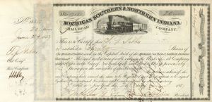 Michigan Southern and Northern Indiana Railroad Co. - 1850's dated Railway Stock Certificate