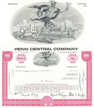 Penn Central Co. - 1970's dated Pennsylvania Railway Stock Certificate - Great Railroad History - Available in Purple, Brown, Blue or Red - Please Specify Color