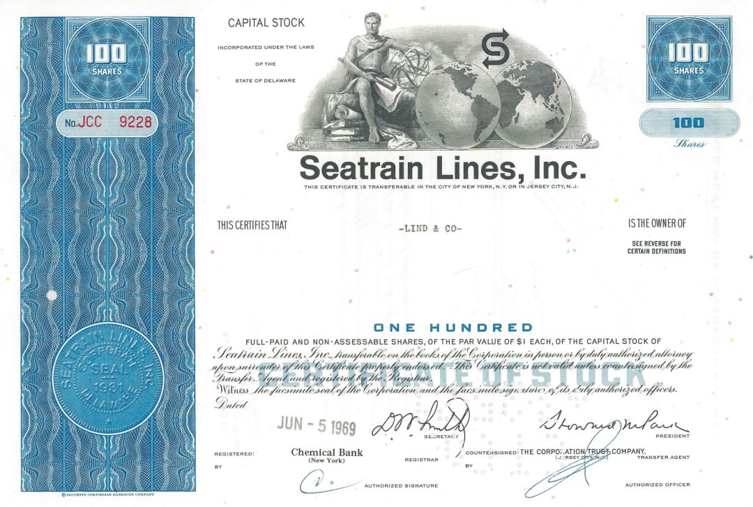 Seatrain Lines, Inc. - 1970's dated Railroad Stock Certificate