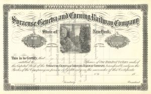 Syracuse, Geneva and Corning Railway - circa 1880-1920's Unissued Railroad Stock Certificate - New York