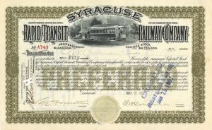 Syracuse Rapid Transit Railway Co. - 1905 dated Stock Certificate