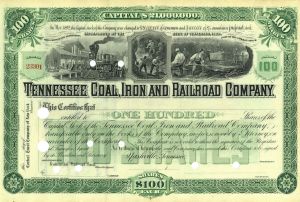 Tennessee Coal, Iron and Railroad Co. - circa 1890's Unissued Railway Stock Certificate - Fantastic Design